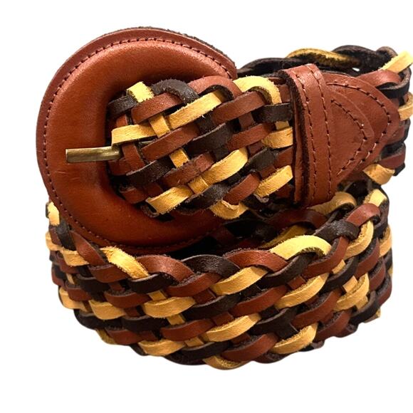 Argentina Leather Belt XL Multicolor Brown Yellow Braided Woven Boho Western Y2K - Picture 1 of 10